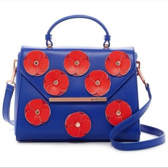 Ted Baker Blue Mini Bag with Red Floral Design